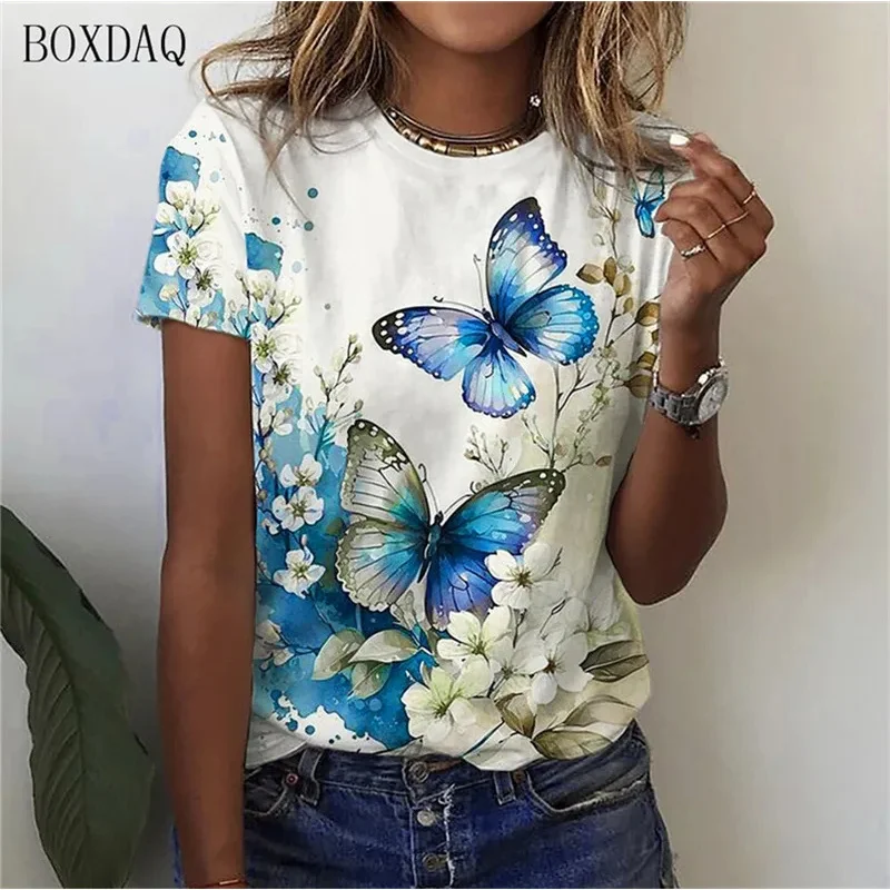

Women Butterfly T-Shirts Summer Short Sleeve 3D Print Street Ladies Pullovers T Shirt Plus Size Female Clothing Casual Tops Y2K