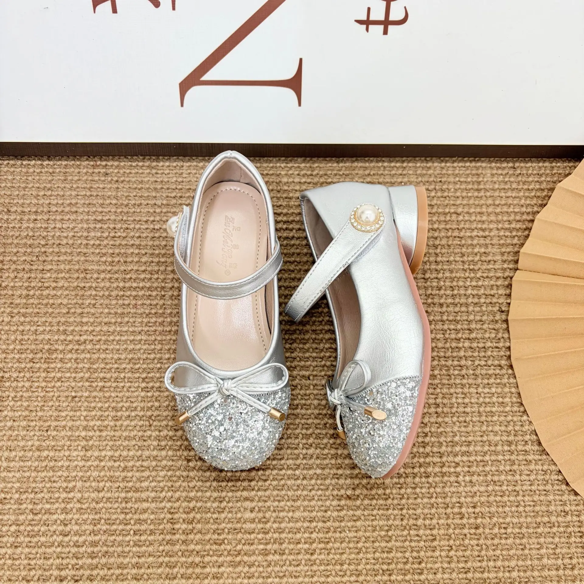 

Kids'Casual Shoes Girls PU Leather Sequin Spring Bow Fashion Outdoor High Heels Breathable Anti-slip Designer Silver Size 23-35