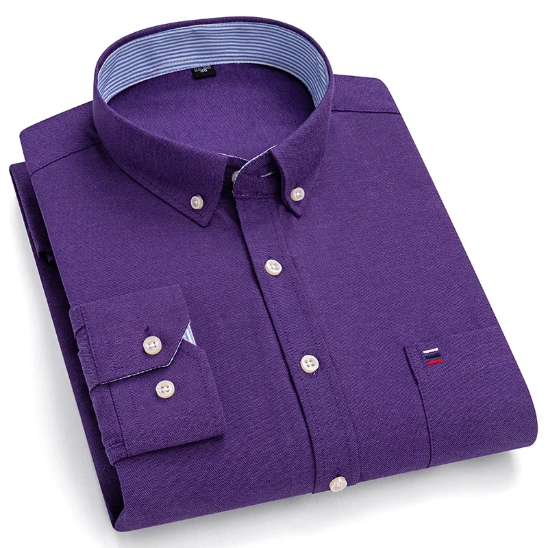 2025 New in 100% Pure Cotton Men Long Sleeve Social Shirt for Oxford Shirt Men Plaid Striped Work Casual Pocket Shirts
