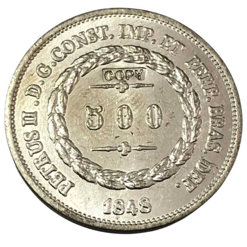 1848 Brazil 500 Réis - Pedro II silver plated coin copy