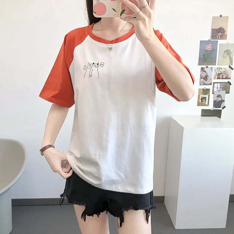 2022 summer new style fun sexy front opening car field casual color matching short sleeve T-shirt