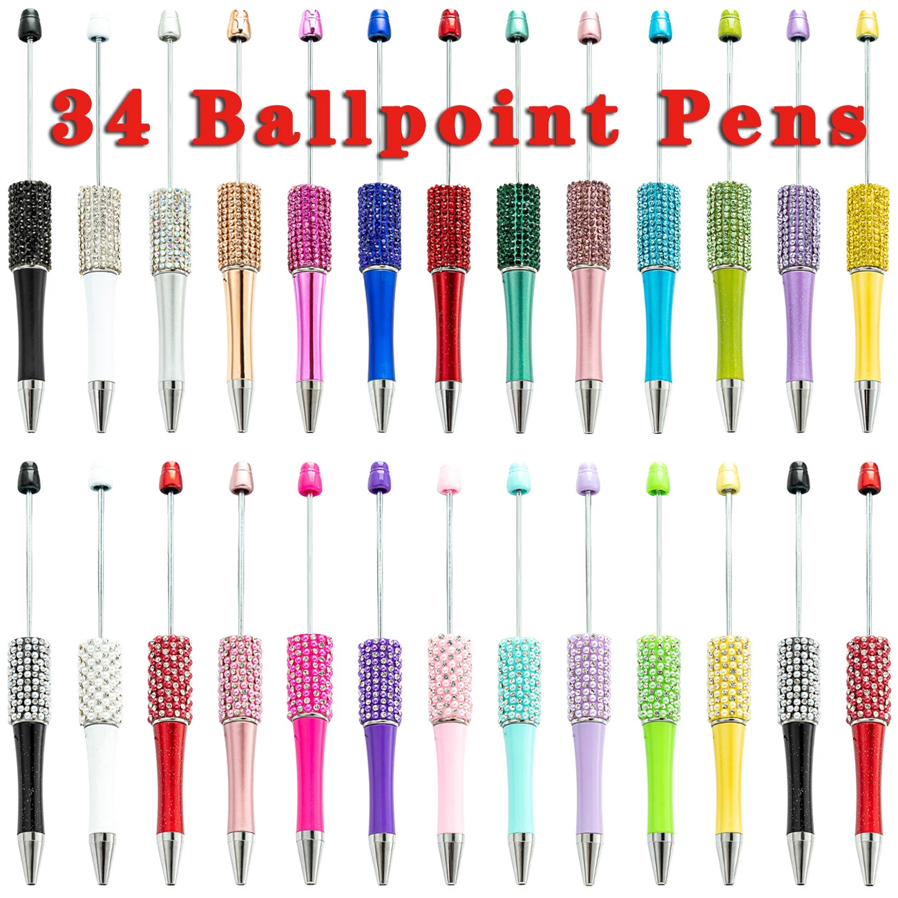 34pcs Diamond Beaded Pen Wholesale Creative DIY Handmade Sticker Set Diamond Beaded Ballpoint Pens School Pen