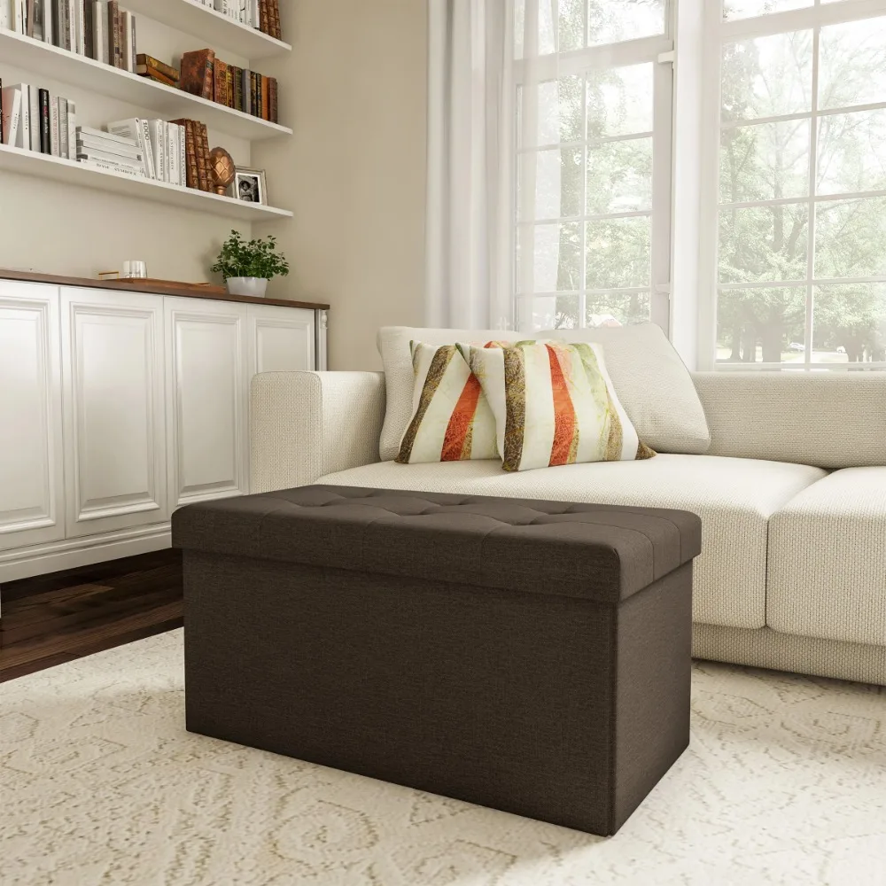 

30-inch Folding Storage Ottoman with Removable Bin (Brown)