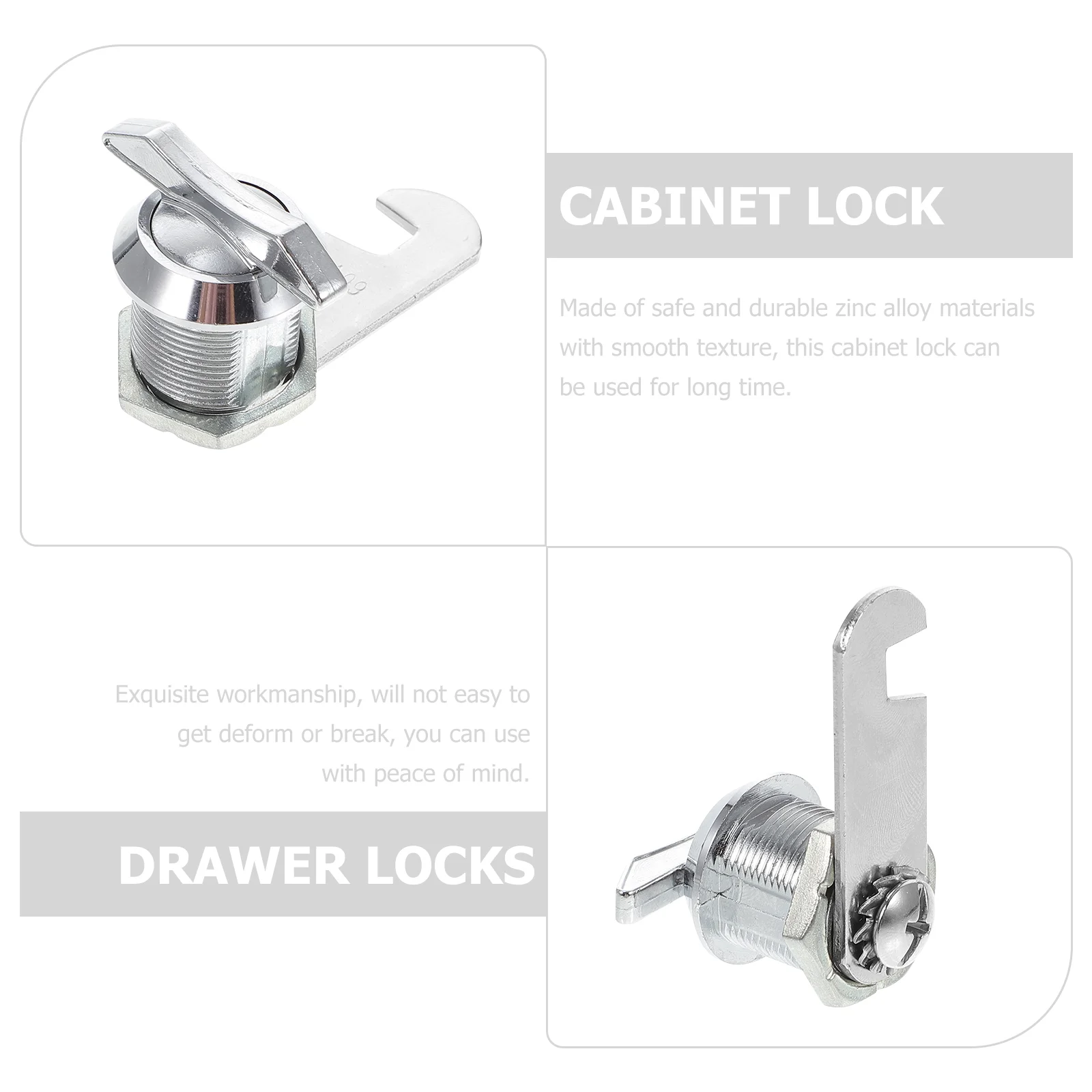 2 Pcs Cabinet Locks Without Key Cam Display Keyless Desk Silver Zinc Alloy Drawer
