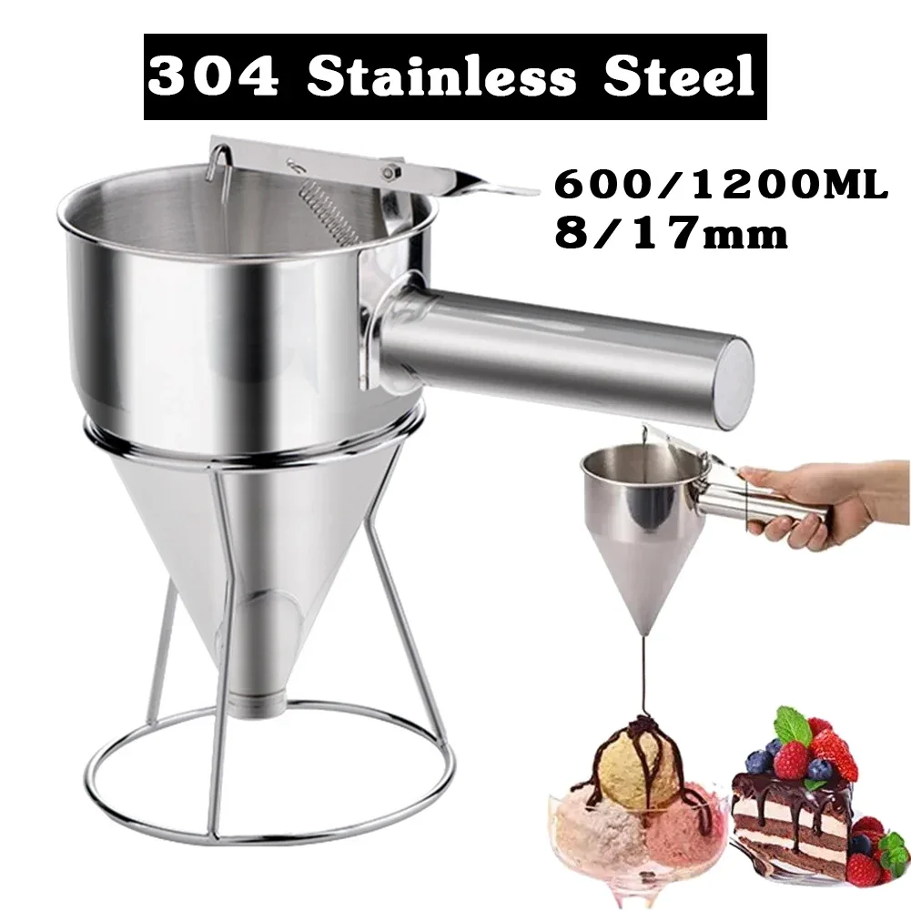 600/1200ML Stainless Steel Ideal Liquids Kitchen Big Funnel Spice Octopus Balls Tool with Rack Funnel Cooking Funnel with Handle