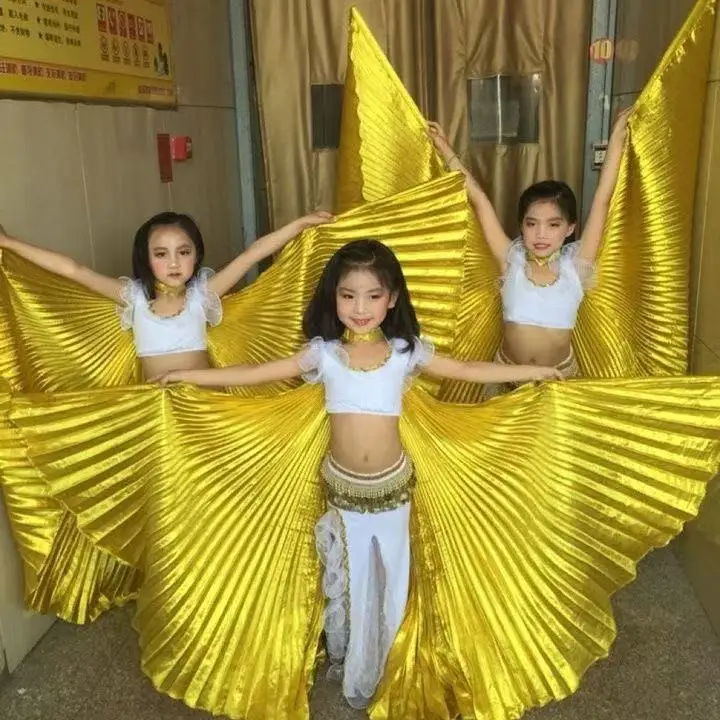 Bauchtanz 360 ° Goldene Flügel Isis-Flügel Zubehör Cosplay Bollywood Orientalischer Ägyptischer Tanz Kinder Mädchen Goldenes Kostüm – Detail 10