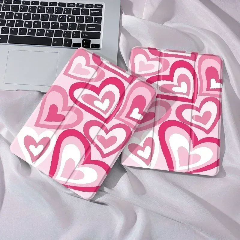 Pink Hearts Case ใช้งานร่วมกับ iPad iPad 9.7 นิ้ว (6th/5th Generation, 2018/2017) Mini4/5 ,Air4/5 10.9in, พร้อมที่ใส่ปากกา