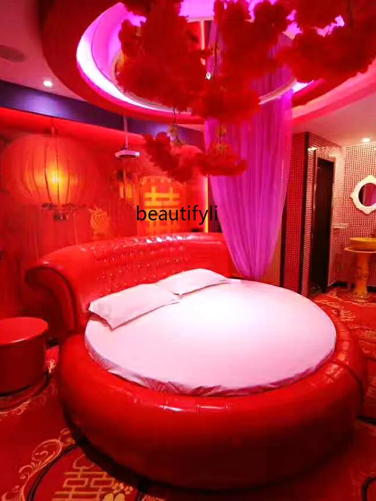 

ssE1001 Furniture Hotel Electric Bed Theme Hotel round Bed Luxury Modern Couple Water Bed