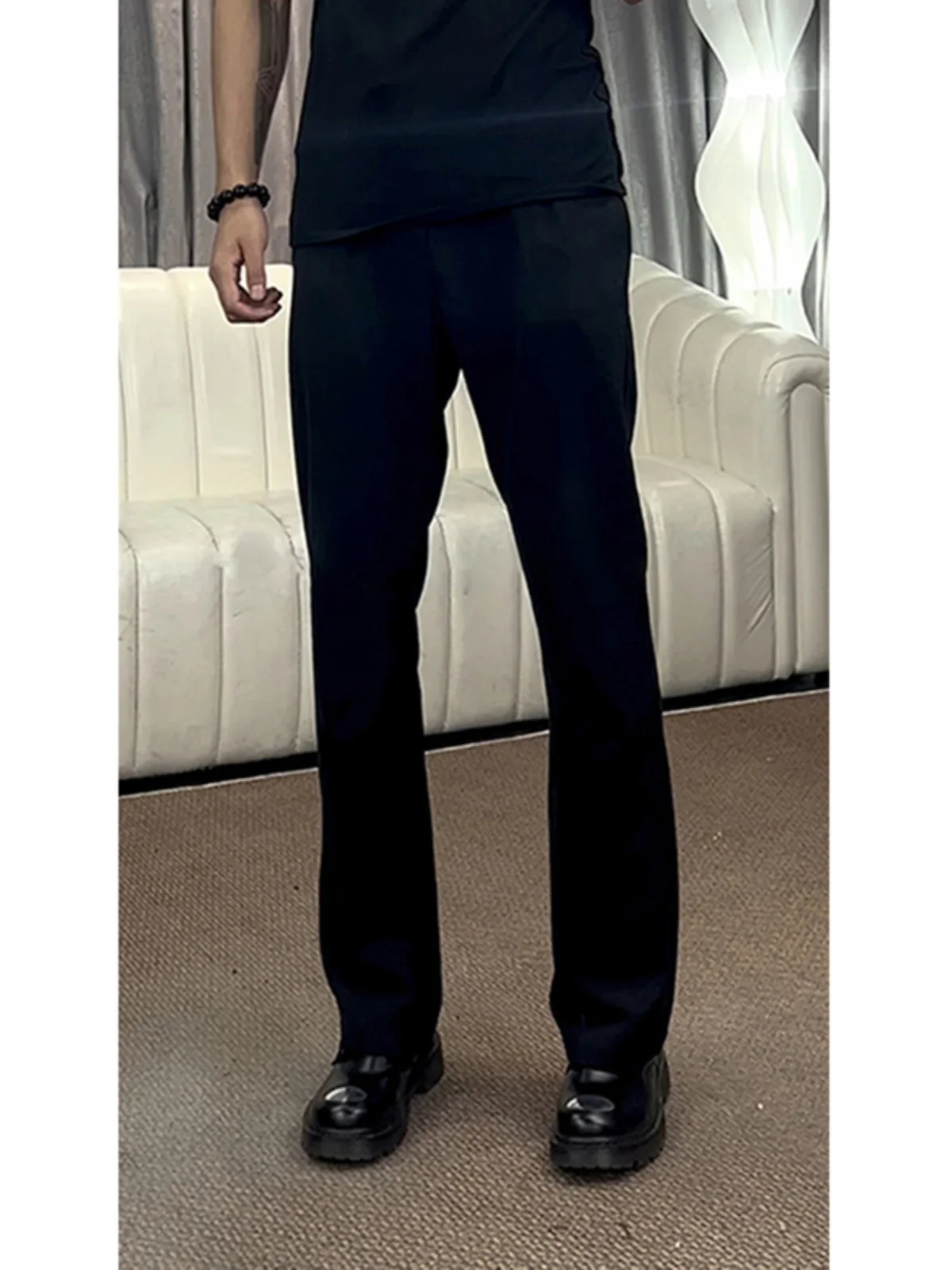 

Bla Ice Silk Men's Summer Thin Straight Leg Pants Neapolitan Flare West Pants High End Drape Straight Tube Pants