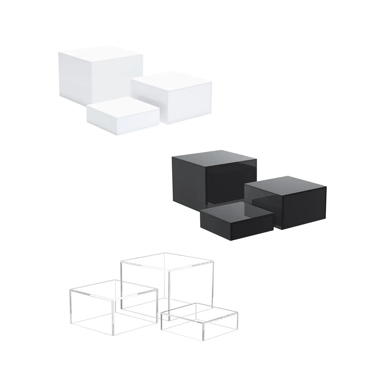 3x Buffet Risers Multipurpose with Hollow Bottom Acrylic Cube Display Nesting