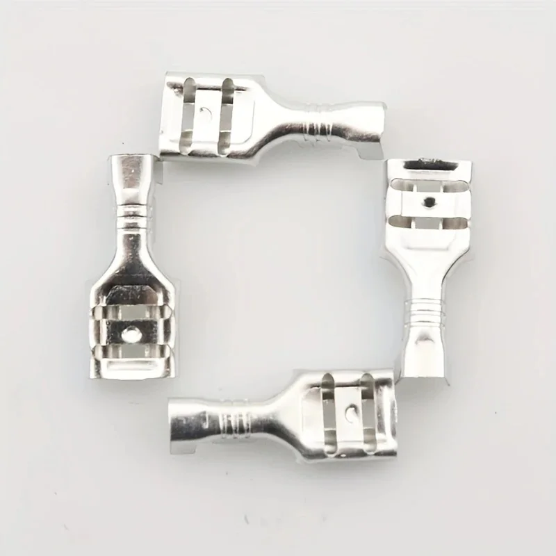 100 قطعة 6.3 مللي متر 6.3 موصل تجعيد طرفي أنثى بأسمائها الحقيقية ، فضي ،