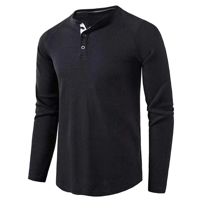 CIGY-Autumn and Winter New Men'sTT-shirt Men's Solid Color Long-Sleeved Bottoming Shirt Men