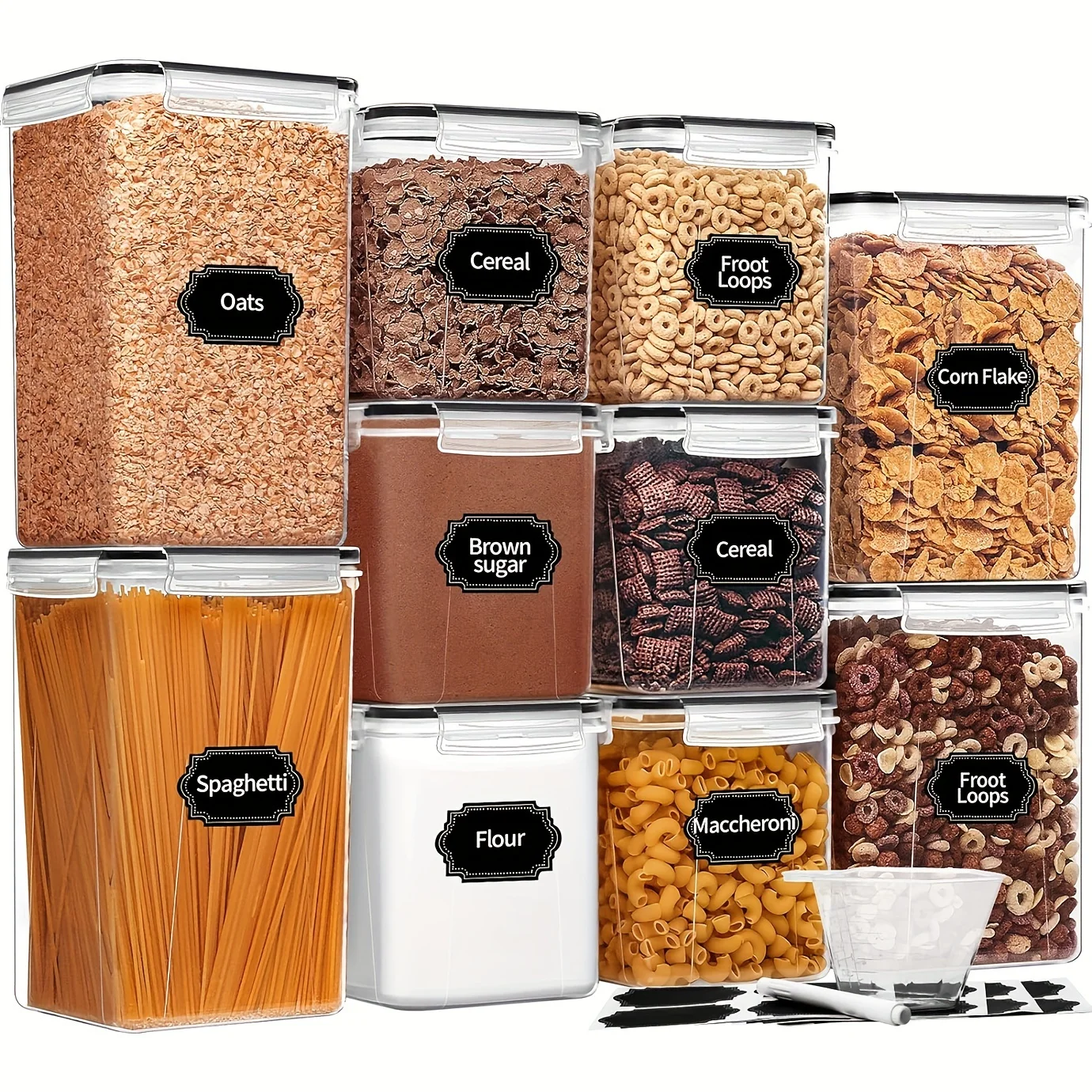 

usSkroam Large Airtight Food Storage Containers With Lids, 10 Pack Cereal Containers Storage Set - BPA Free Pantry Organizers And Storage For Flour, Sugar & Rice With Measuring Cup, Labels & Markerd