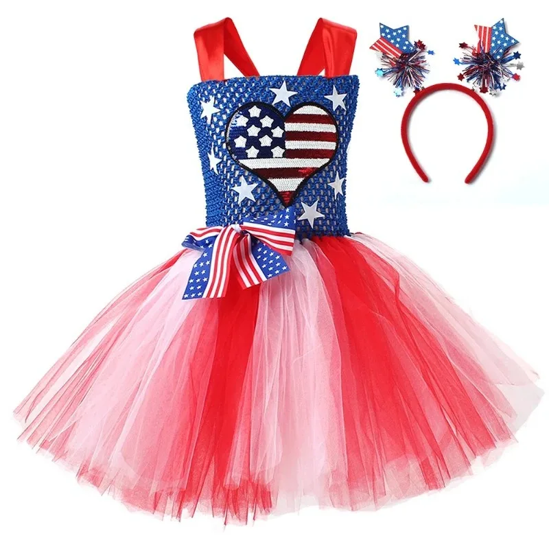 Kids American Flag Tutu Dress Patriotic Tulle Outfit for 4th of July Independence Day Parade & Carnival Party Celebrations