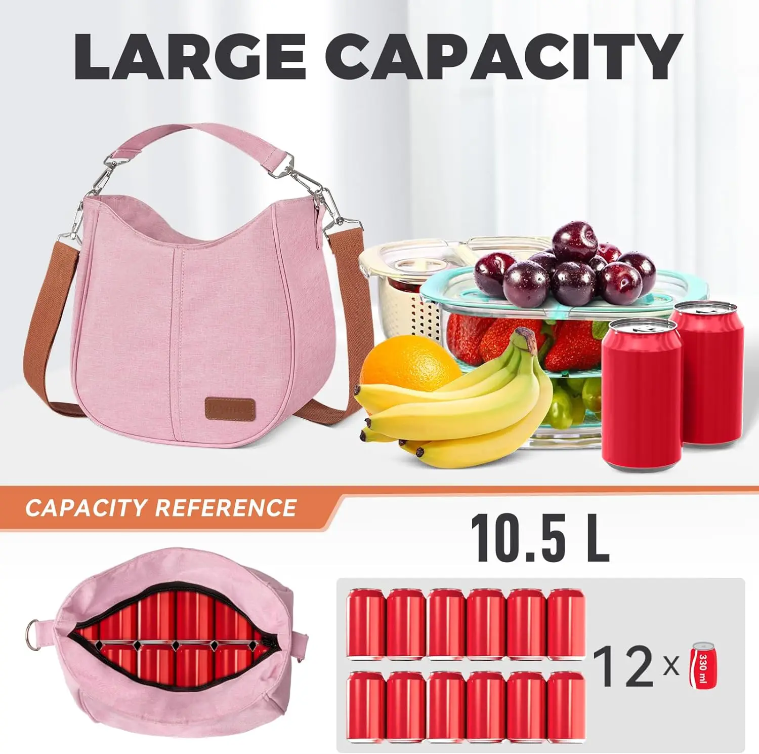 Lunch Box for Women, Large Insulated Adult Lunch Box, Reusable Leakproof Cooler Tote Bag with Adjustable Shoulder Strap for Work