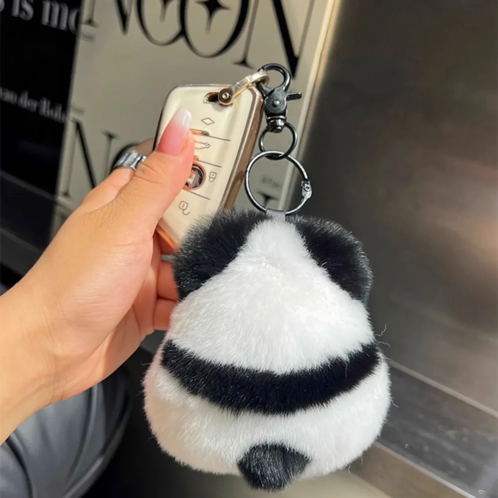 Imitation Mink Fur Mini Panda Keychains Kids Cute Plush Animal Doll Car Key Ring Bag Pendant Ornaments Toy Accessories Gifts