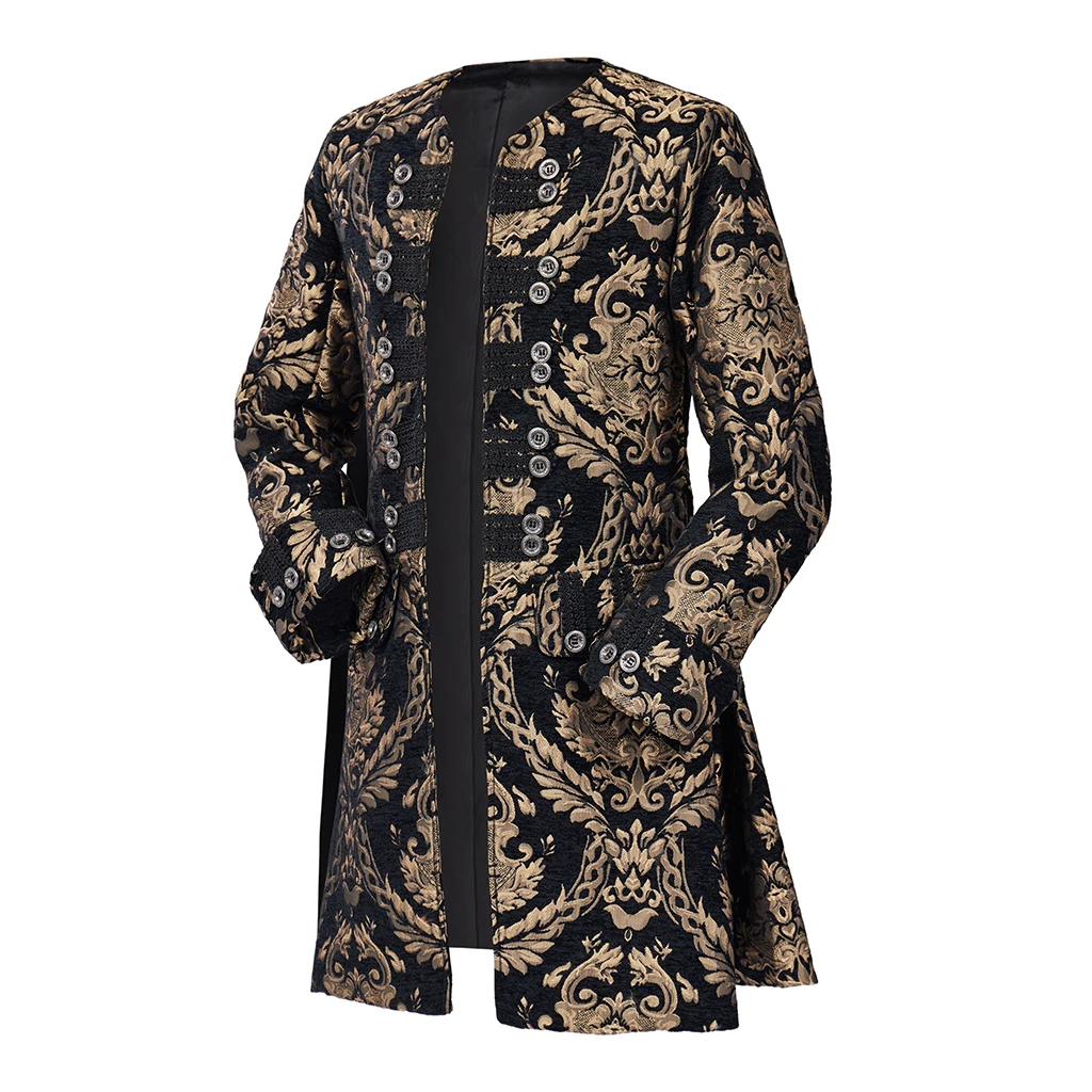 고딕 귀족 남자 코트 골드 블랙 블루 브로케이드 코트 중세 고딕 엘리자베스 빅토리아 재킷 할로윈 파티 복장