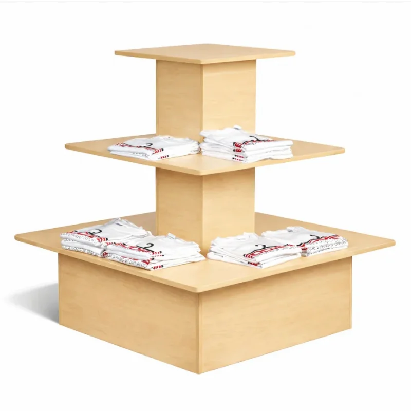 custom.Displays Best Selling Multifunctional Square Wood 3-Tier Melamine Laminated Easy Assembly Display Table Promotion Store D