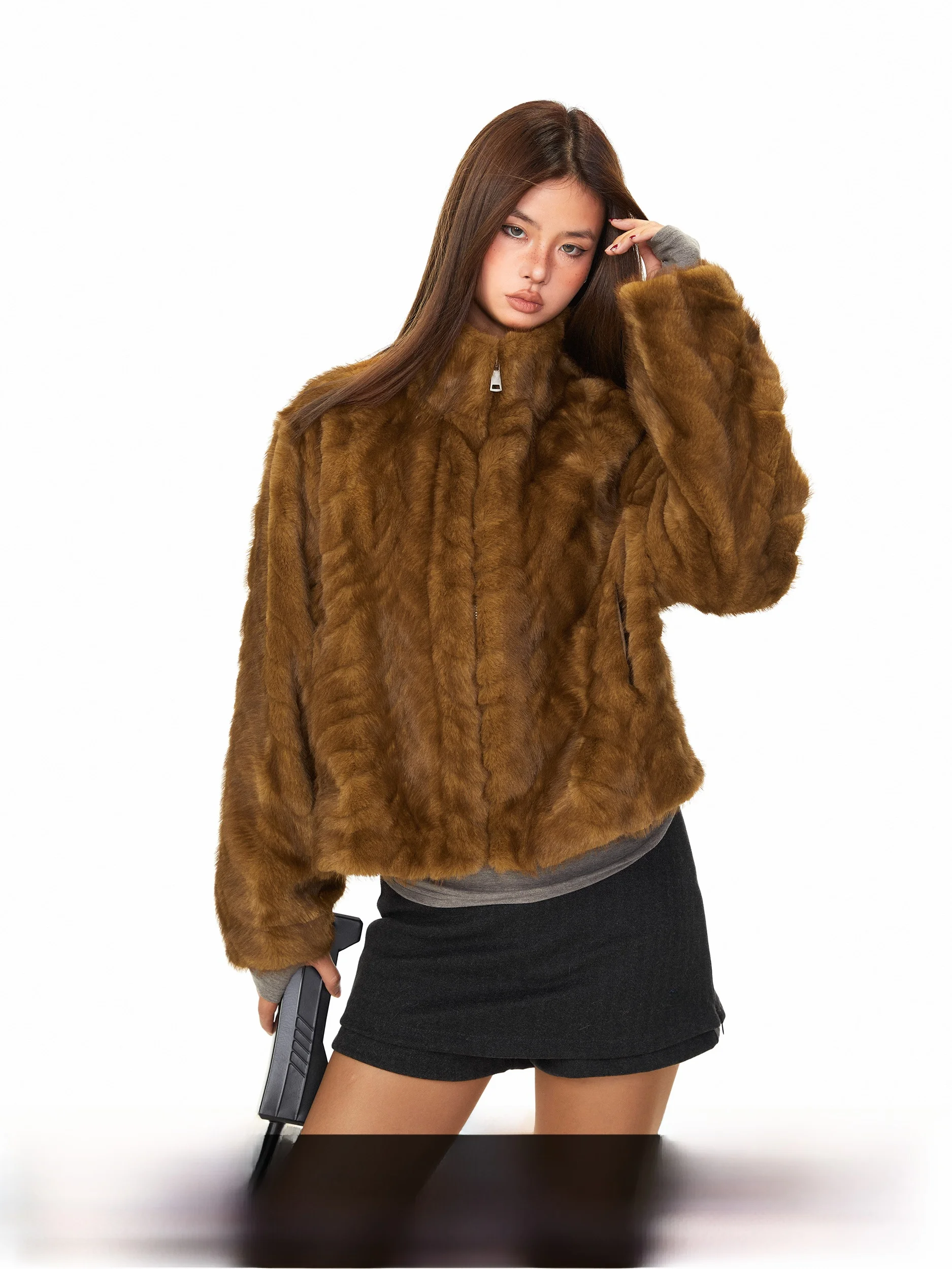 

Женский хлопковый джинт Blabb Thiened, зимний американский ретро свободный теплый кардиган, верхняя одежда, цельное пальто с меховым воротником-стойкой