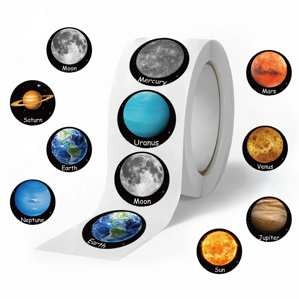 500PCS Creative Planet Roll Stickers, Laptop Handbooks, Envelopes, Water Cups, Sealing Stickers, Decorative Stickers