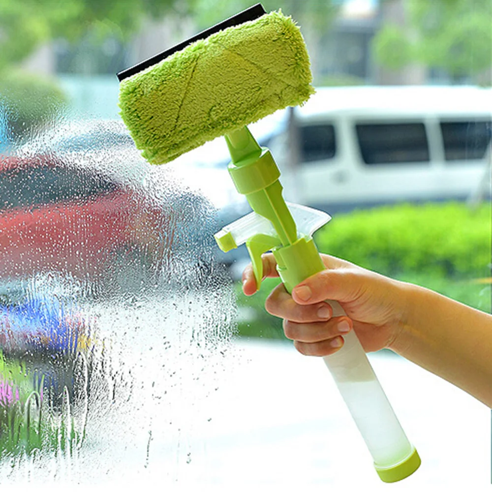 Window Glass Cleaning Tool Double-sided Disassemble Rod Window Cleaner Scraper Mop Squeegee Wiper with Water Spray Bottle New