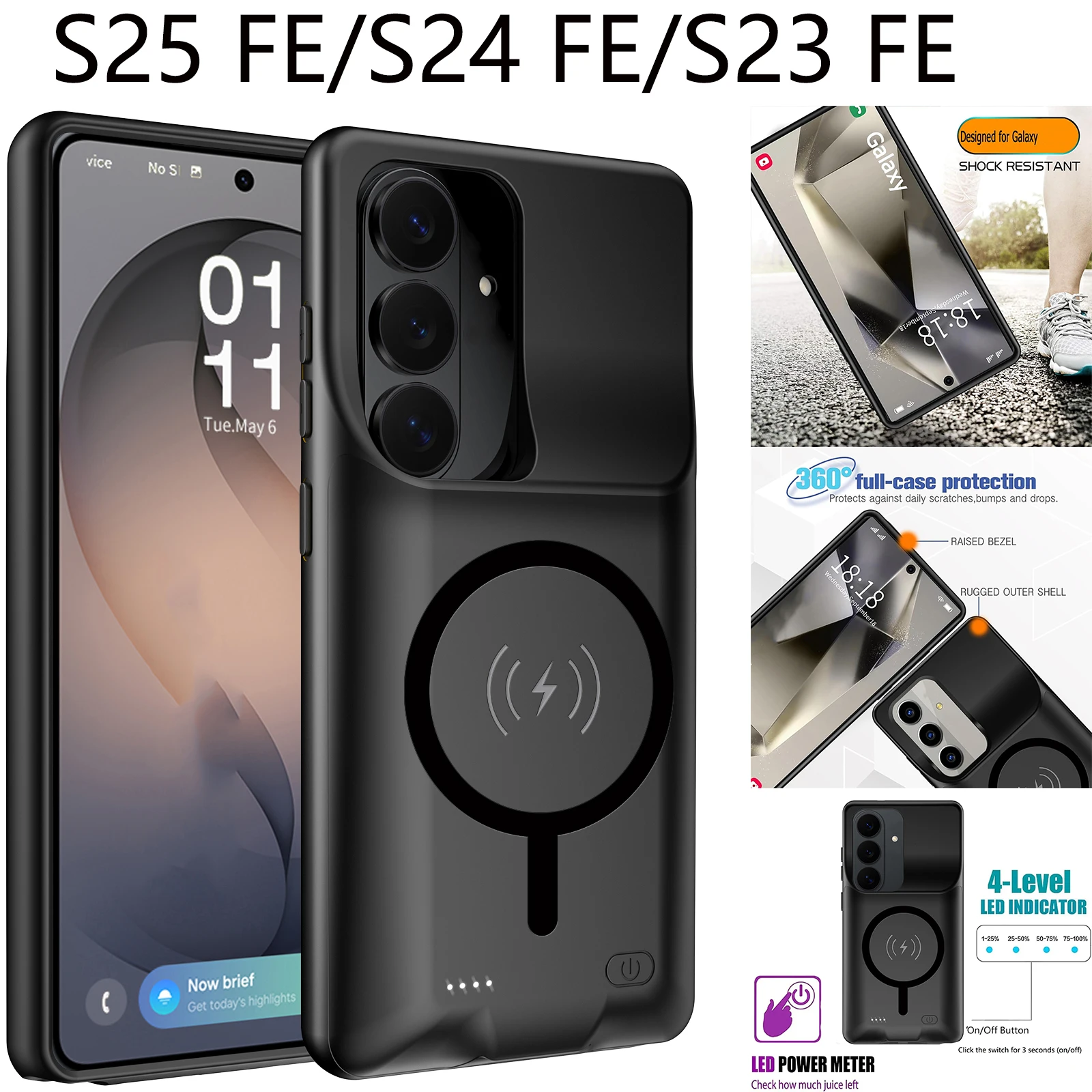 

for Samsung Galaxy S25FE/S24FE/S23fe Magnetic Wireless Battery Charger Case Power Bank For Magsafe Charging Cover Battery Pack