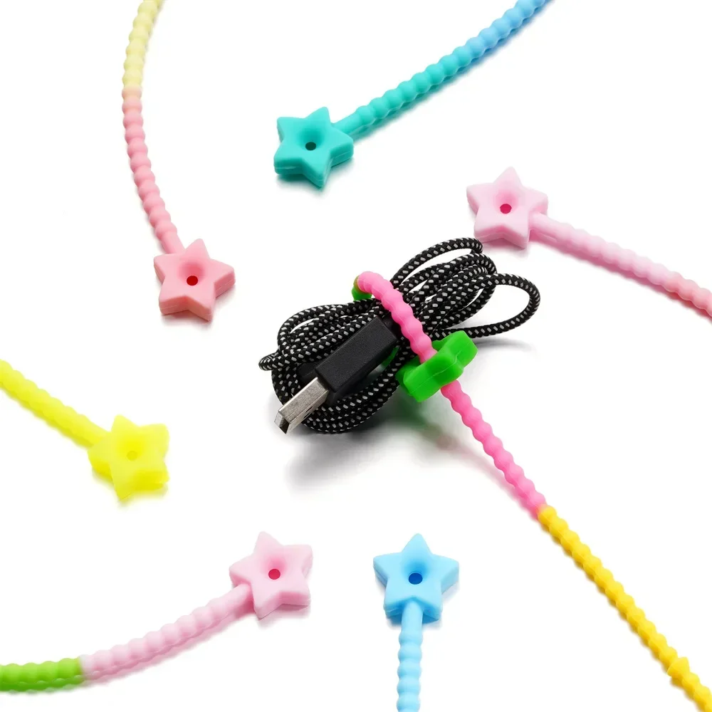 2pcs/Lot Rubber Gradient Bands Colorful Silicone Tie Star Bandage Tag Rope DIY Keychain Pendant Adjustable Data cable storage