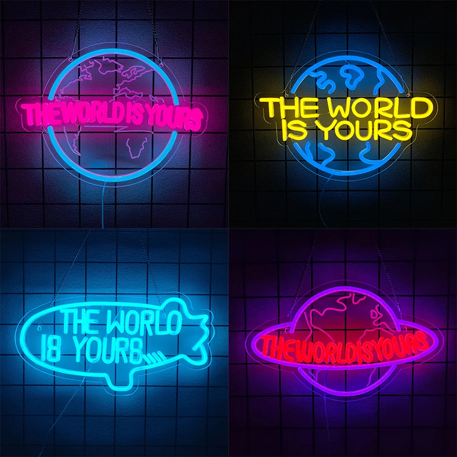 The World Is Yours Series Of Neon Signs, 3D Carved Planetary Icon Wall Decor, Used For Room, Home, Wedding Party Wall Lights.