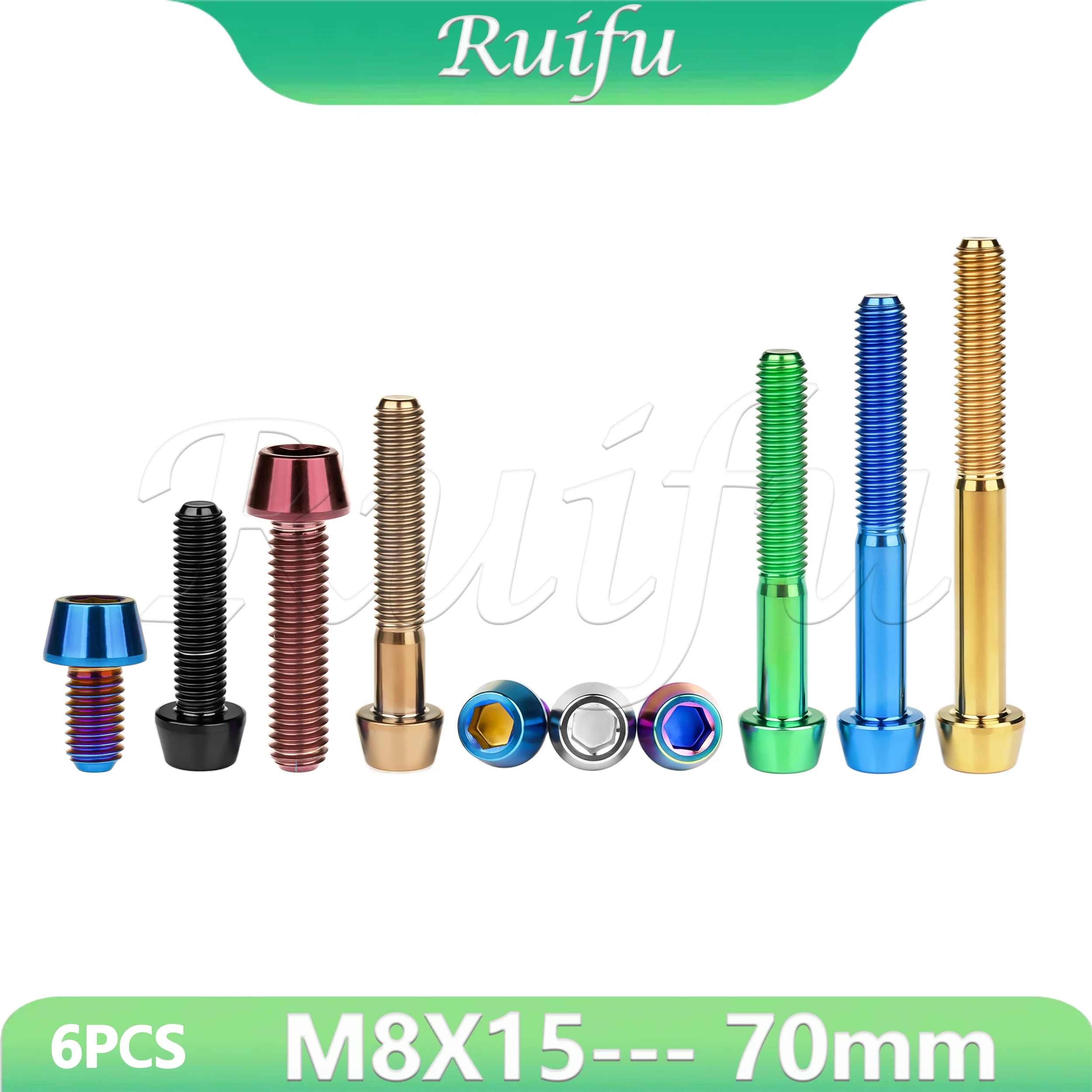 Ruifu Titanium Bolt 6PCS  M8X15 20 25 30 35 40 45 50 60 70mmTaper Head Screw for Bicycle Stem Seatpost Bicycle Parts GR5