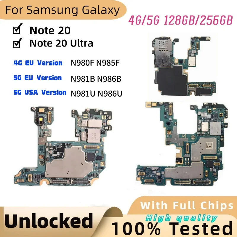 

EU/USA Version Motherboard For Samsung Galaxy Note 20 ultra 4G N980F N985F 5G N986B N986U N981U N981B Fully Unlocked Logic Board