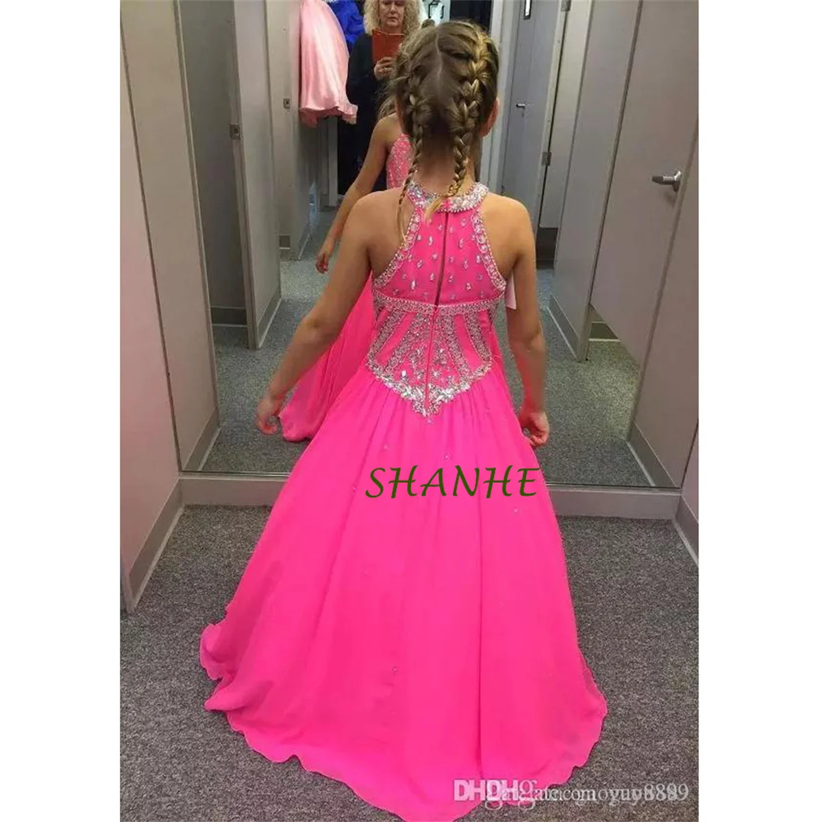 Fuchsia Little Girls Pageant Dresses Beaded Crystals Kids Toddler Flower Prom Party Gowns for Weddings Custom Made