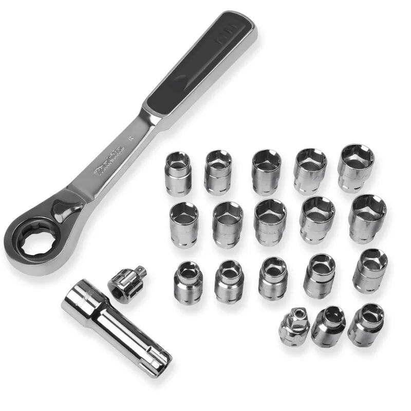 Makita B-65604 21 Piece Pass Thru Metric Imperial Socket Set Hexagon Ratchet Socket Wrench Set for Automobile Maintenance