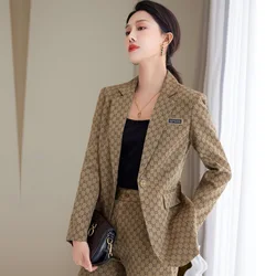 High Quality Fabric Elegant Floral Formal Pantsuits for Women Professional Business Work Wear Blazers Trousers Set Plus Size 5XL