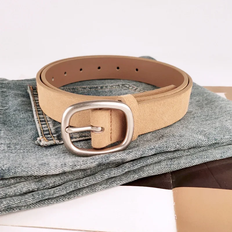 Merk mat suède luxe lederen damesriem koeienhuid retro bijpassende jeans high-end gevoel riem