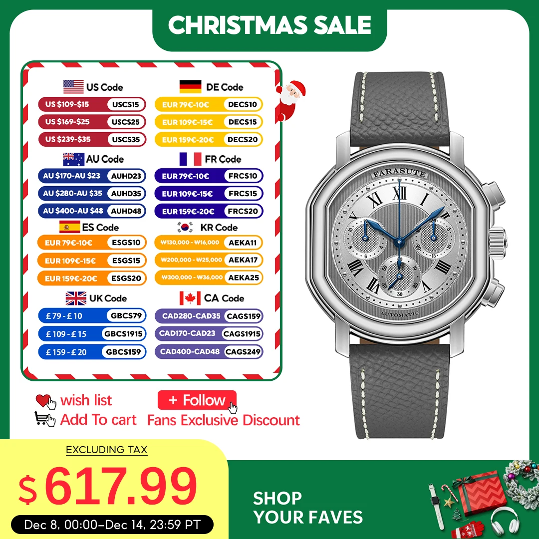 

FARASUTE New Chronograph Peacock 4801 Movement Waterproof Sapphire Stainless Steel Watch Tribute Series Men Luxury Watch Relogio
