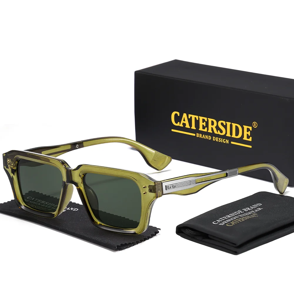 CATERSIDE Neue quadratische Sonnenbrille für Herren, Premium-PC-Rahmen mit Metallbügel, UV400, für Damen, Retro-Mode, Fahrdekoration, Brillen – Detail 8