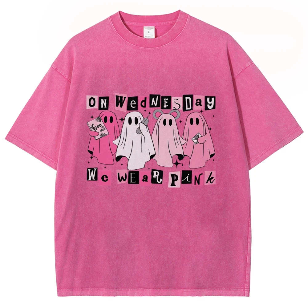 On Wednesday We Wear Pink Halloween Shirt, Cute Pink Ghost T-Shirt, Mean Girls Halloween Tee, Boo Book Halloween Shirt