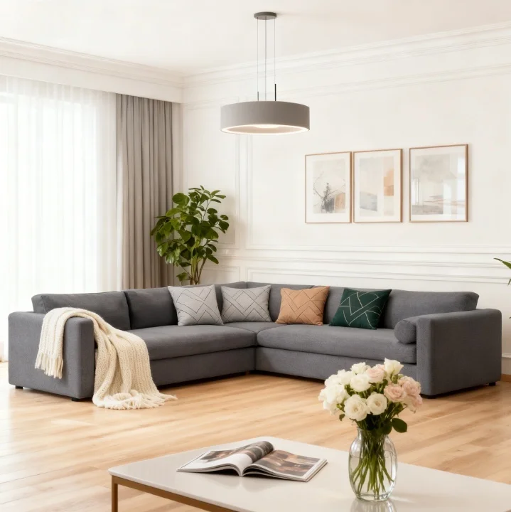 

ag-Large Shaped Modular Sectional Corner Sofa Convertible Fabric Armrest Midcentury Modern Design Wood Legs for Villa Basement@