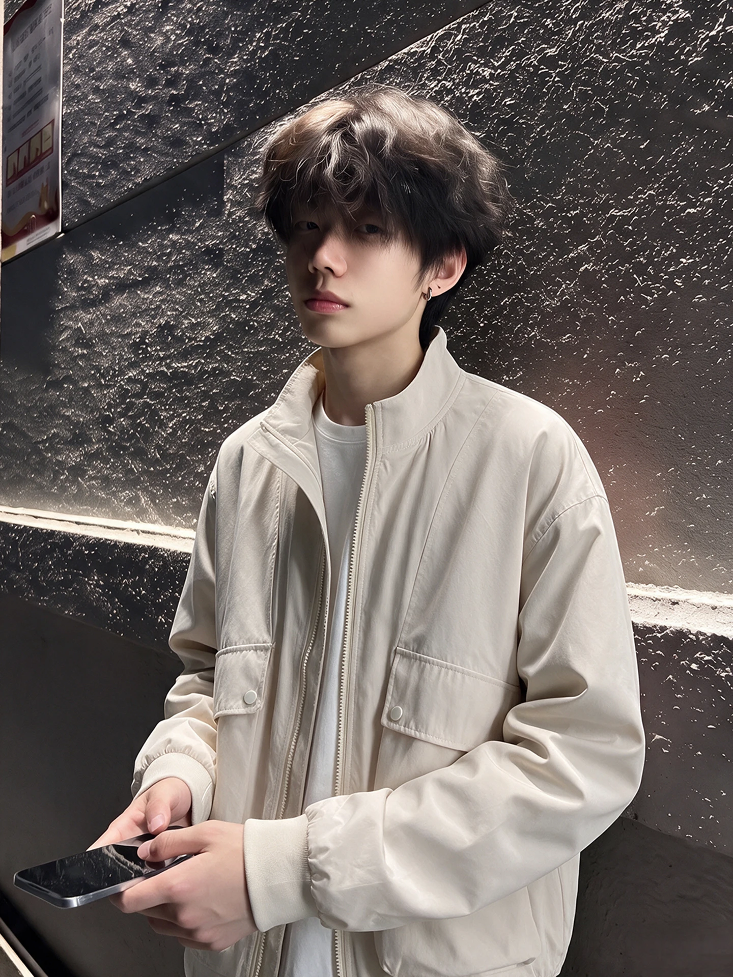 Khaki American Style Stand Collar Workwear Jacket Men's Spring Autumn Trendy Baseball Short Pilot Jacket Deconstructed