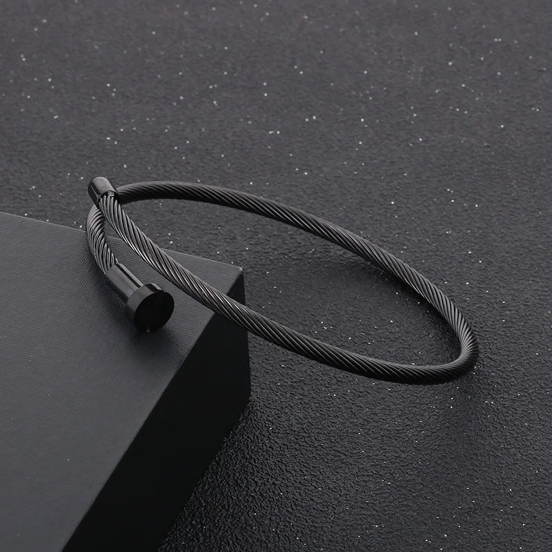 Unisex Fashion Silver/Gold Color Stainless Steel Strand Nail Charm Bangle For Men Women Punk Simple Hand Party Jewelry Gifts