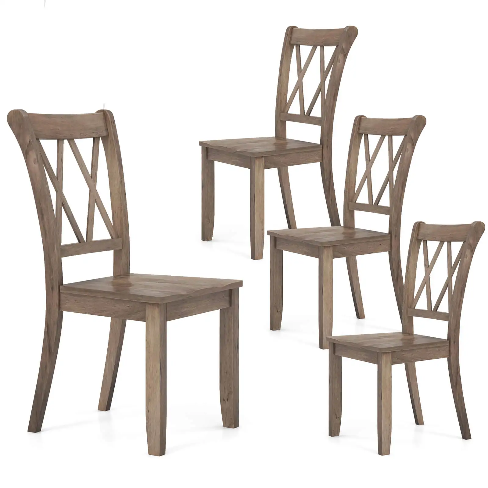 Wooden Dining Chairs Set of 4 w/Ergonomic Seat Rubber Wood Frame & High Backrest