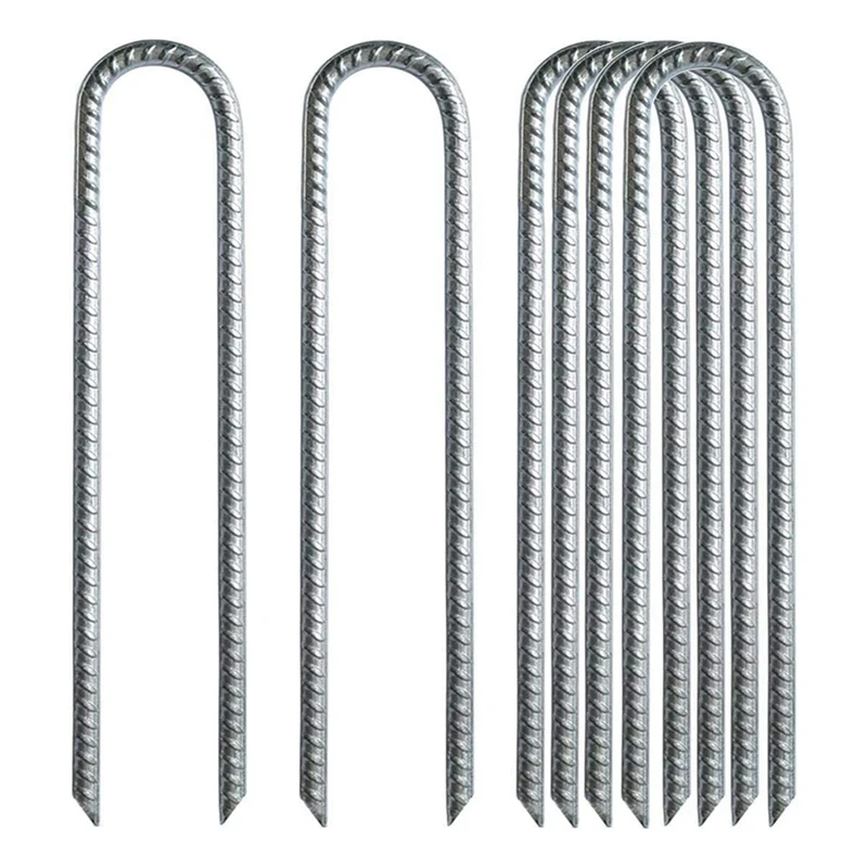 6Pcs Garden Ground Rebar Stakes Tent Nails Galvanized Steel U Pegs Gardening Anchors, Heavy Duty Landscape Pins 12 Inch-A97Q