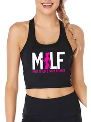 Mom In Love With Fitness Design Sexy Slim Fit Tank Tops Women's Street Personality Breathable Crop Top Gym Fitness Camisole