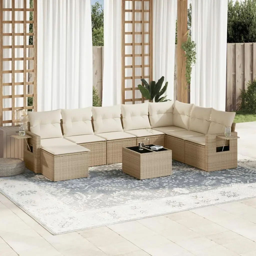 

Beige Rattan Garden Sofa Set with Powder-Coated Steel Frame and Tempered Glass Table for Outdoor Patio Furniture