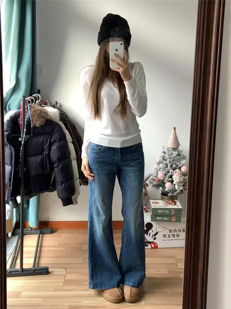 

American Retro Low Waist Bell Bottom Jeans Women's Spring Autumn Spicy Loose Slim Tall Extended Leg Pants Wide Leg Jeans