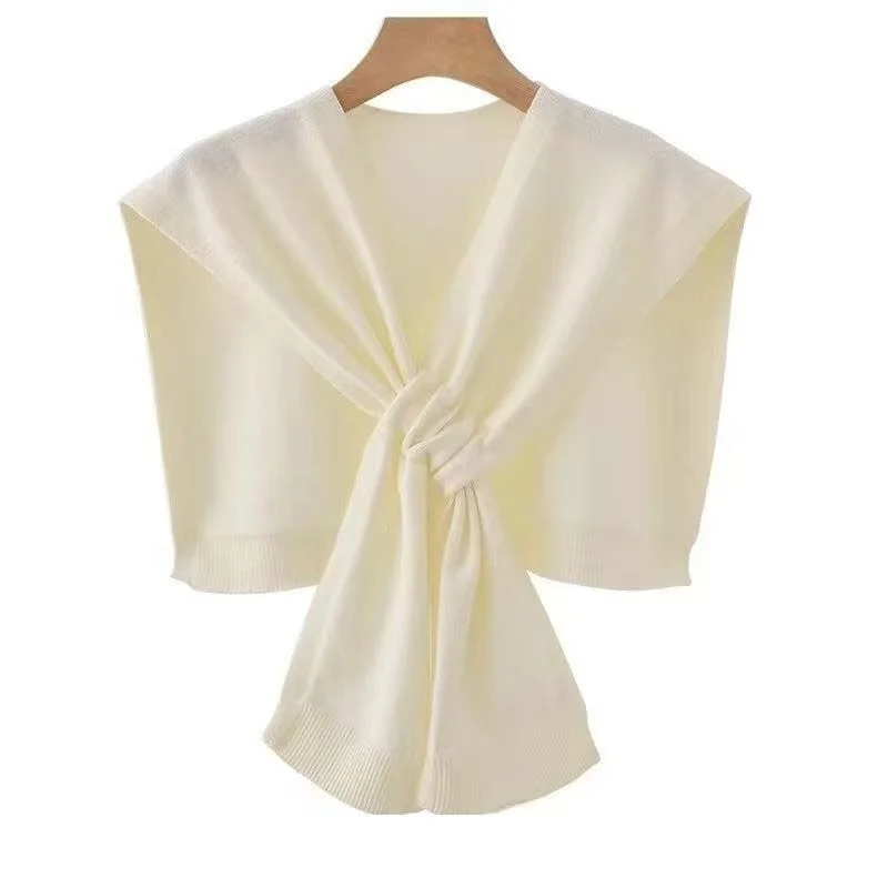 Korean Knitted Shawl Summer Air Conditioning Fake Collar Neck Guard Knit Thin Knotted Cape Shoulder Scarf For Women