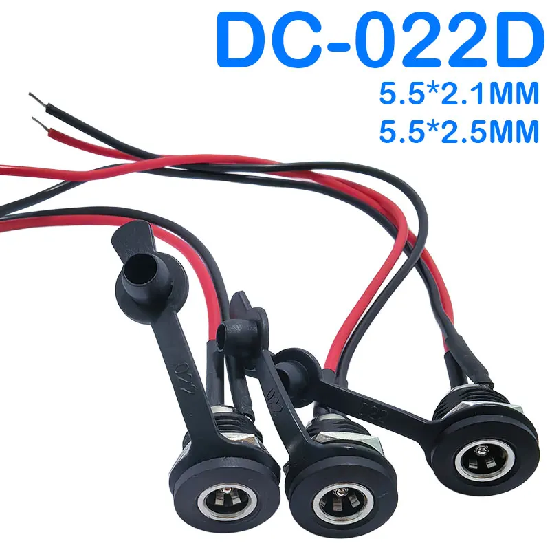 Battery DC Power Plug Connector for DIY DC Waterproof jack Connector DC022D 5.5 X 2.1 mm 5.5X2.5 mm with Wire Waterproof Cap