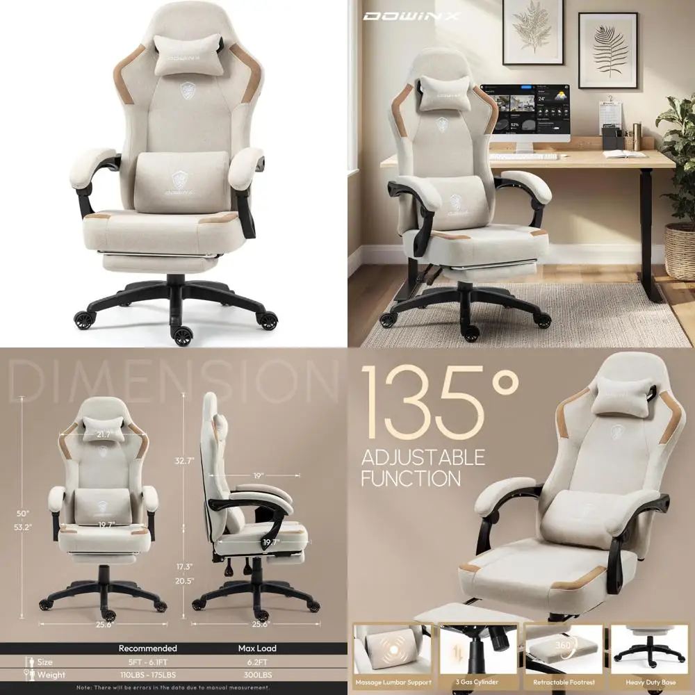 Gaming Chair with Pocket Spring Cushion, Breathable Massage Lumbar Support, Adjustable Footrest for High Back Comfort