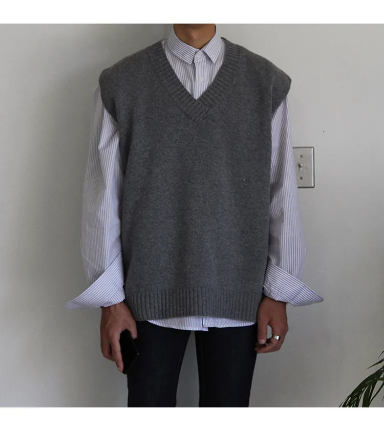 Sweater Men's Autumn and Winter Korean Style Trend Loose Knit Sweater Vest Autumn Ins Hong Kong Style Japanese Sleeveless