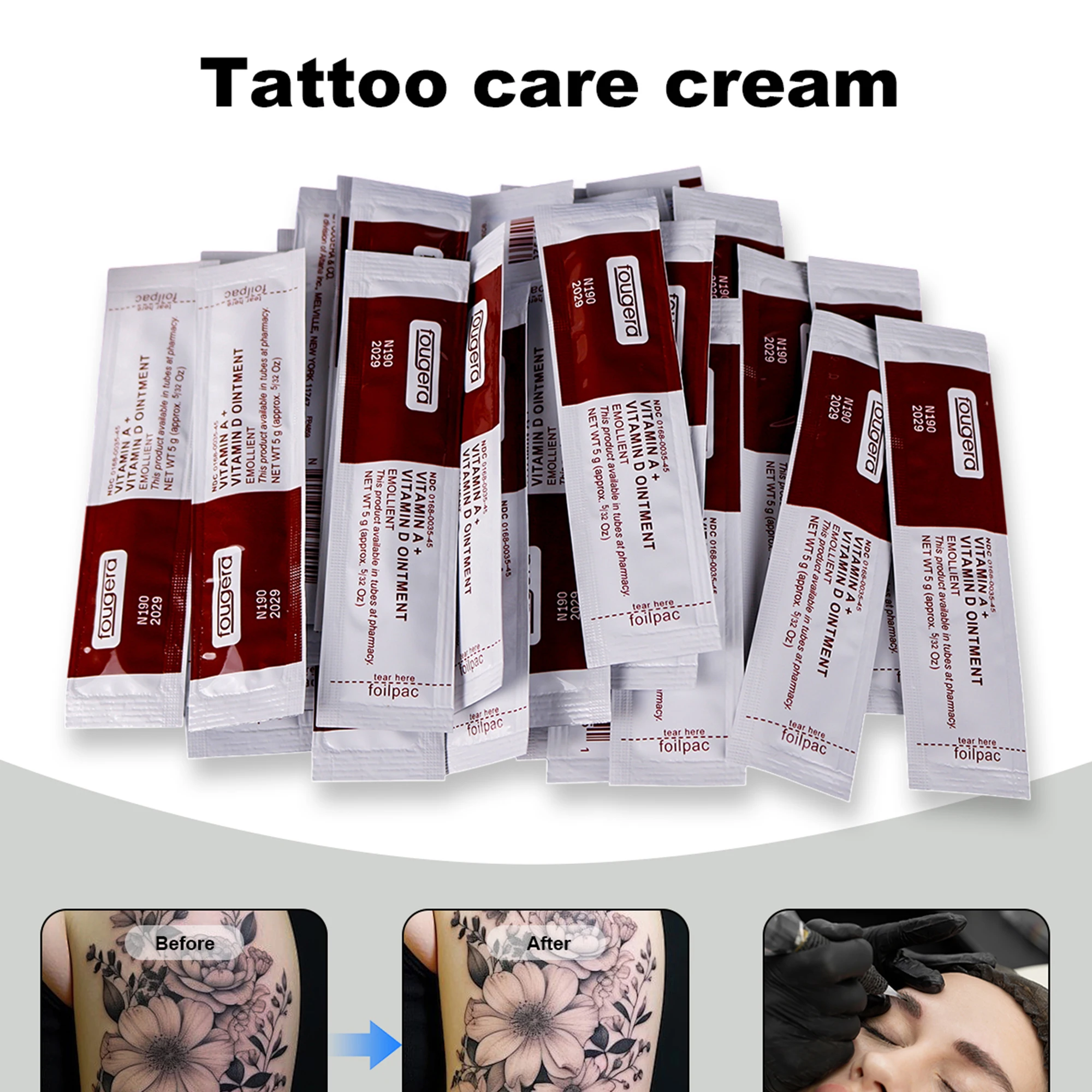 Tattoo Aftercare Kit Vitamin A D Ointment 100Pcs with 1pc Plastic Wrap Disposable  Care Cream for Microblading Eyebrow Lip